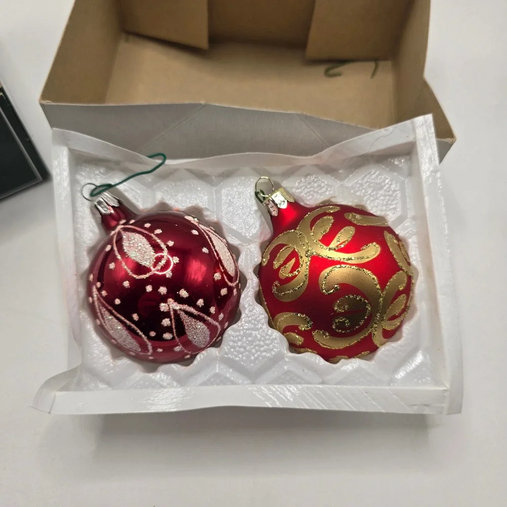 Ornaments Red Gold White Hand Decorated Set of 6